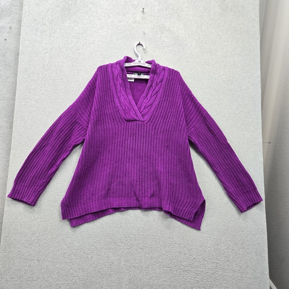 Lauren Ralph Lauren Women Sweater XL Purple Cable Chunky Knit Pullover READ